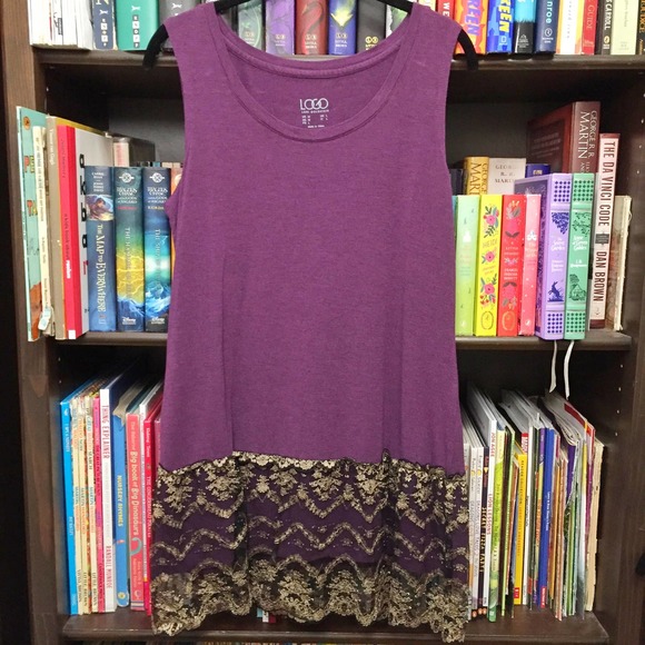 LOGO Lori Goldstein Purple Tank Tunic Lace M